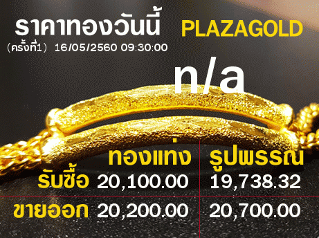 ราคาทองคำวันนี้ 16 พ.ค 2560 บาทละ 20,200 || Plazagold.Com